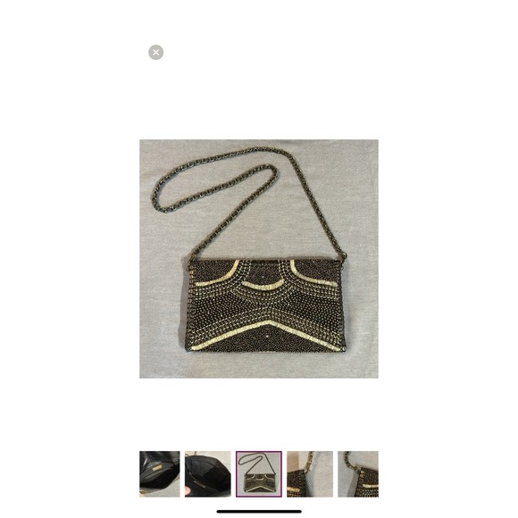 Cleobella Bronze Metal Pieces & Hand Beaded Design Clutch Evening Purse - Picture 3 of 7